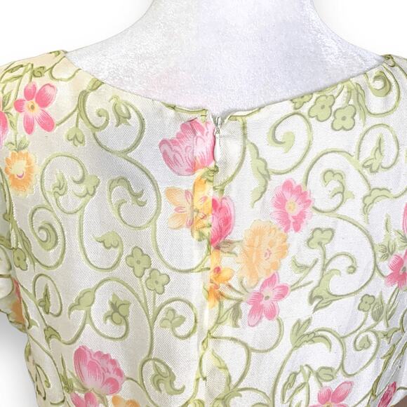 Vintage 90s Lennie New York Floral Gown Brocade Dress Bow Detail Column Maxi - Picture 7 of 12